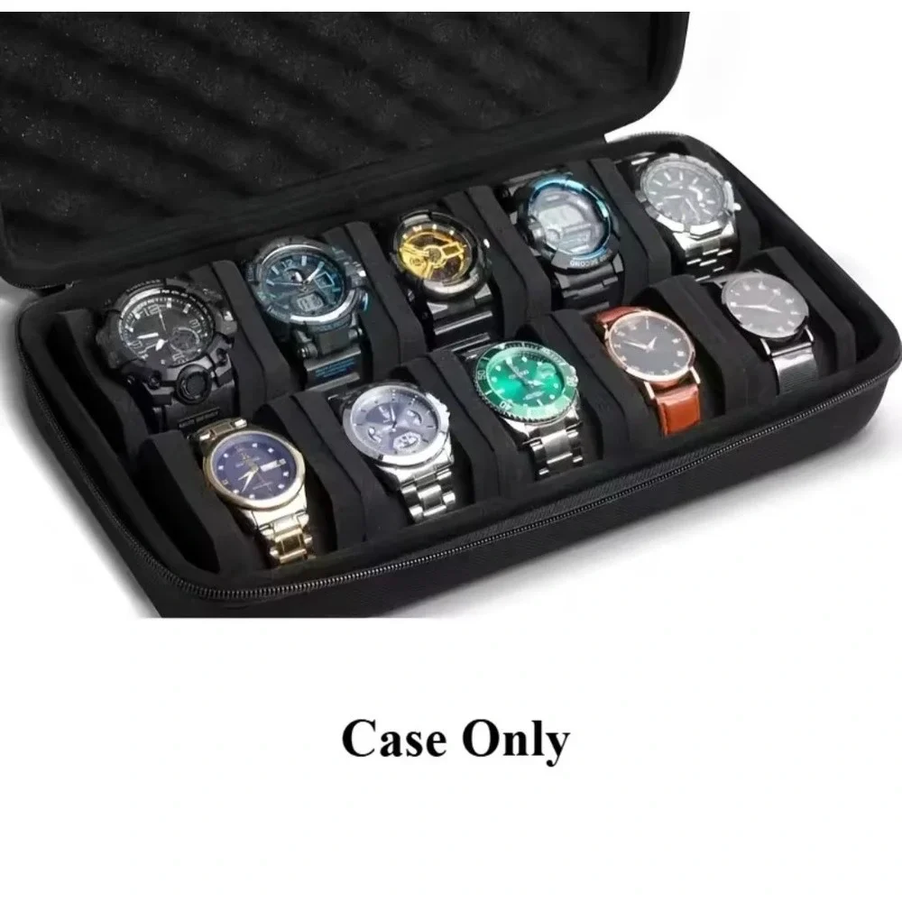 10 Slot Watch Case - Hard Clamshell Zip Travel Case Box Padded Collectors Case